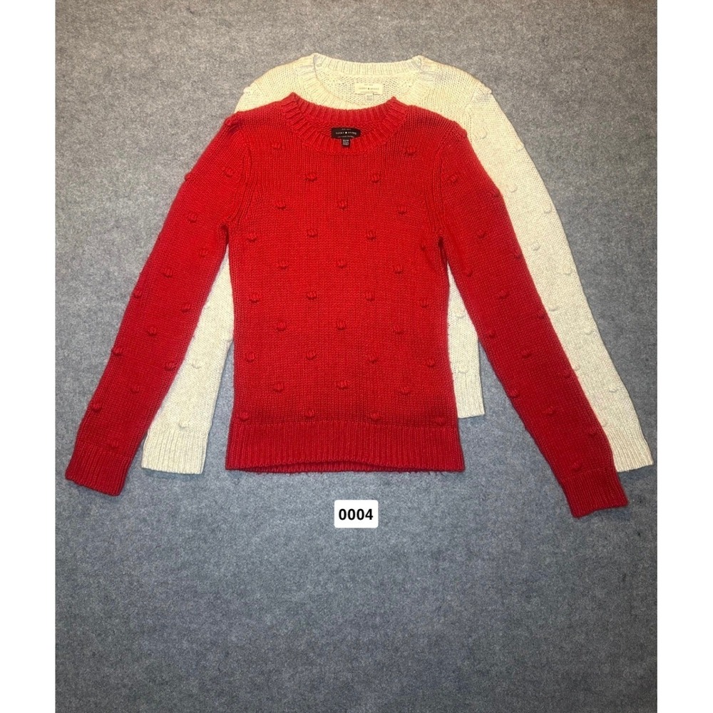 Lucky Brand Bobble Knit Crew Neck Sweater Set XS Red Cream Cotton 2 Pack
